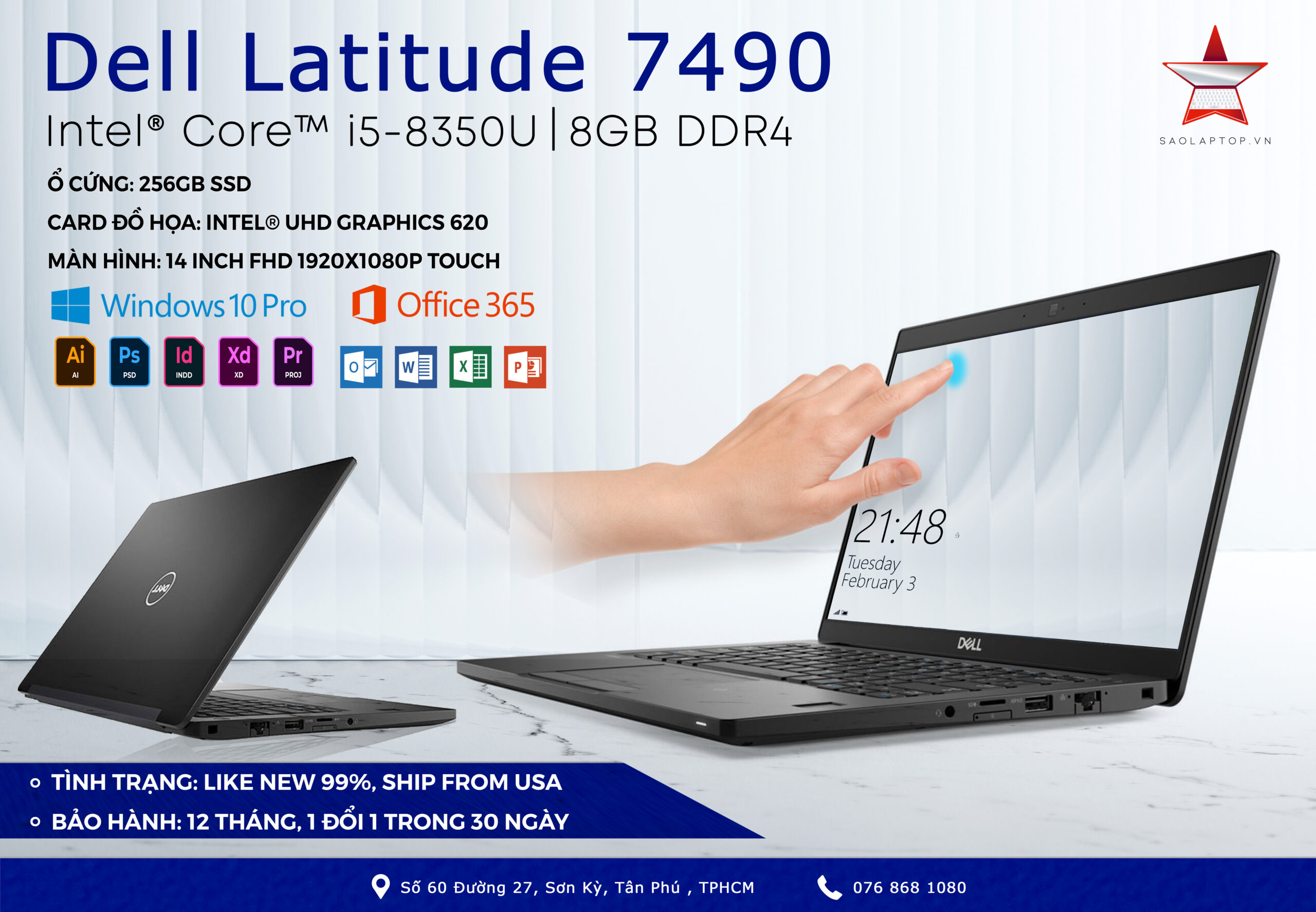 Dell Latitude 7490 – Core I5 8350u, Ram 8gb, Ssd 256gb, 14 Inch Fhd Touch