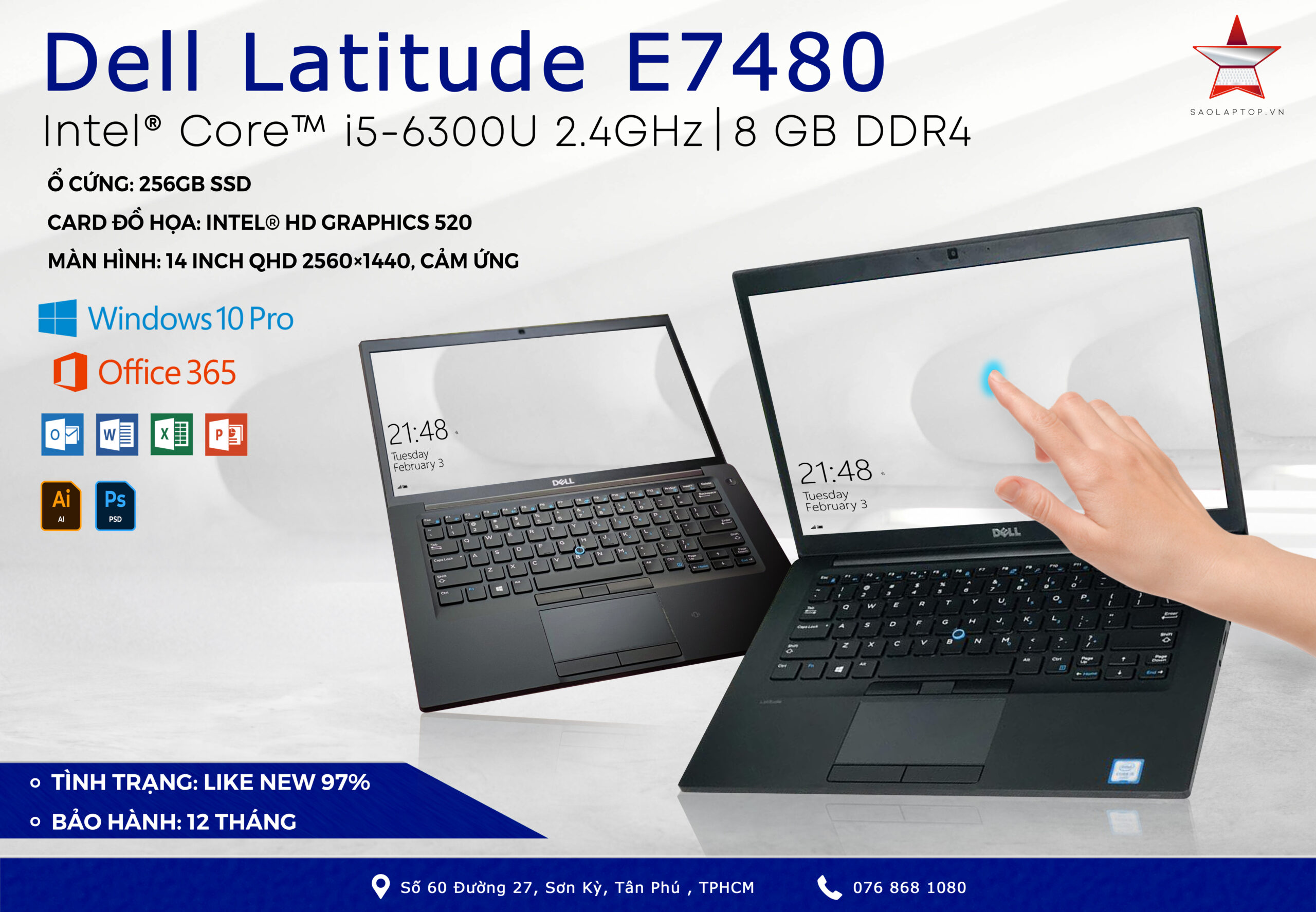 Dell Latitude E7480 – Core I5 6300u, Ram 8gb, Ssd 256gb, 14 Inch Qhd Touch