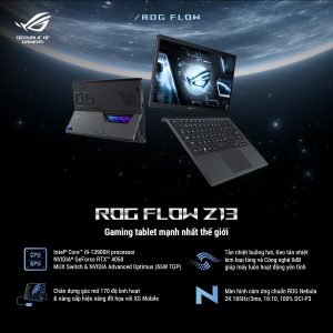 Asus ROG Flow Z13 GZ301VU-MU301W Cpu Intel Core i9-13900H Ram 16GB SSD 1TB Vga RTX 4050 6GB Lcd 13.4" IPS - Touch - 165Hz  Pen  RGB LED Key OS Win 11